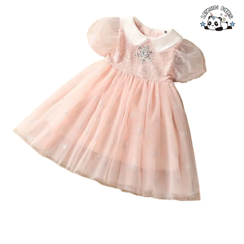 LEZONKIDS - Customizable Fashion Children's Clothing Fancy Party Dress Pink Tulle Flower Dresses for Girls